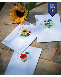 Vervaco wenskaarten met omslag Veldbloemen set van 3 borduren PN-0021466.