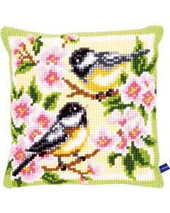 Vervaco borduurpakket voorbedrukt kruissteekkussen Meesje in bloesem om te borduren pn-0143499.