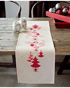 Borduurpakket telwerk loper rode kerstversiering 