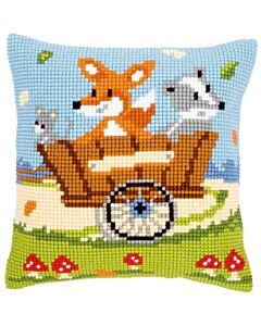 Kruissteek borduurpakket borduurkussen bosvrienden in kar van Vervaco  