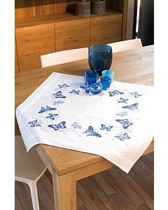 Vervaco tafelkleed Blauwe vlinders borduren PN-0145088 voorbedrukt  kruissteek