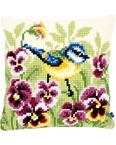 Vervaco borduurkussen pimpelmees in viooltjes pn-0145430 borduren