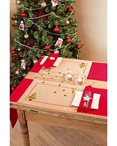 Set van 2 placemats met omgezoomde boord. kerstboom met telpatroon