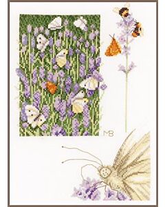  Borduurpakket  Marjolein Bastin  lavendeltakjes met vlinder(lavender field with butterfly) aida