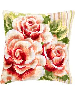 Borduurpakket voorbedrukt kruissteek kussen Roze Rozen 1 van vervaco
