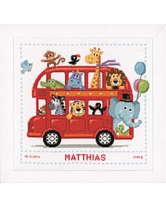 Vervaco borduurpakket geboortelap vrolijke dierenbende op de bus borduren pn-0147691