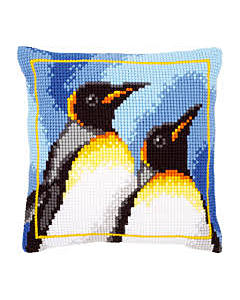 Voorbedrukt kruissteek kussen pinguïns als borduurpakket