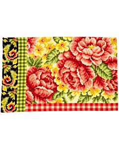 Borduurpakket voorbedrukt kruissteek vloerkleed  rozen, ruitjes en krullen van vervaco