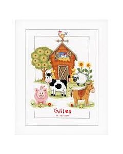 Vervaco borduurpakket geboortelap op de boerderij pn-0148149 borduren voor een baby