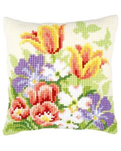 Borduurpakket  kruissteek kussen lentebloemen