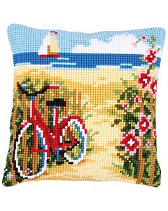 Vervaco Borduurpakket kussen kruissteek fiets aan het strand pn-0148559 om te borduren