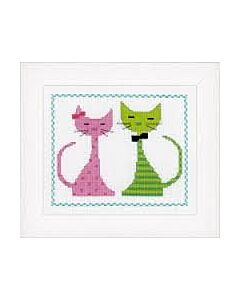 Borduurpakket roze en groene poes van vervaco