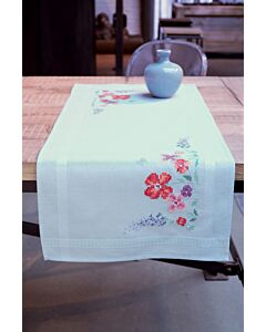 Borduurpakket voorbedrukte loper zomerbloemen met ingeweven boord om te borduren.pn-0149421