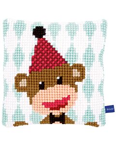 Borduurpakket voorbedrukt kruissteek kussen circusaapje van Vervaco pn-0153901