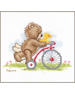 Popcorn the bear borduurpakket op de fiets PN-0154281 telpatroon