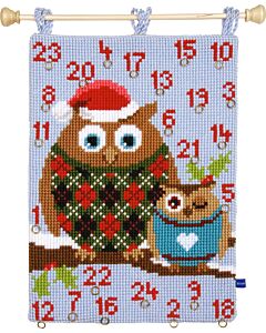 Vervaco voorbedrukt kruissteek wandtapijt adventkalender kerstuilen pn-0154733