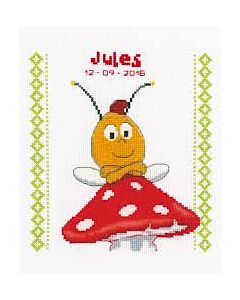  Borduurpakket geboortelap willy de bij op de paddestoel: jules om te borduren 