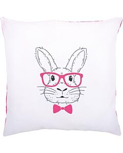 voorbedrukte borduurkussen Konijn met roze bril vervaco pn-0155964