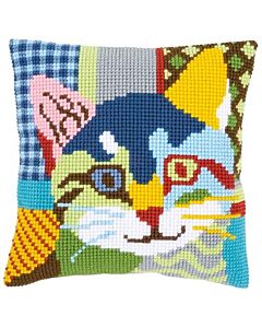 Borduurpakket voorbedrukt kruissteek kussen lappenkat van vervaco pn-01561150