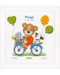 Vervaco borduurpakket geboortetegel fietsend beertje Milan pn-0156359