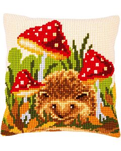 Vervaco kussen Egel met paddenstoeltjes in kruissteek borduren PN-0156378