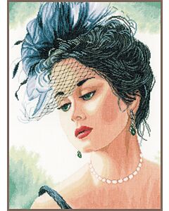 Borduurpakket Lanarte Dame met hoedje van de serie Romance