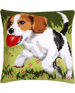 Vervaco borduurpakket kruissteek kussen Spelende hond borduren pn-0157066
