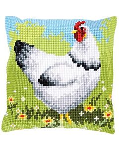 Vervaco borduurpakket kruissteek kussen witte kip voorbedrukt pn-0157393