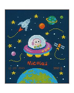 Vervaco borduurpakket geboortetegel Baby astronaut PN-0157613 telpatroon