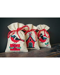 Vervaco borduurpakket kruidenzakje 3 st. kerstvogeltje en huisje pn-0162245