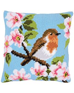 Vervaco borduurpakket voorbedrukt kruissteekkussen roodborstje pn-0162393