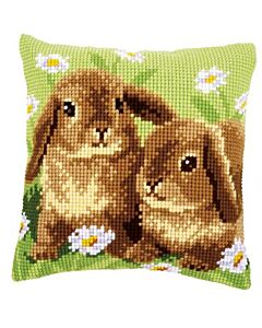 Borduurpakket kussen kruissteek kussen 2 Konijnen van Vervaco pn-0162709