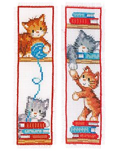 Vervaco borduurpakket 2 boekenleggers speelse kittens borduren PN-0165211