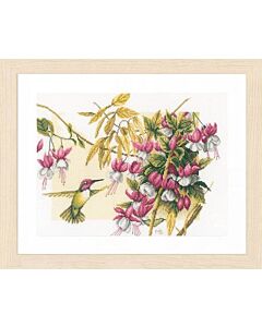 Borduurpakket Kolibri met fuhsia's van lanarte om te borduren
