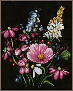 Borduurpakket bloemen van Lanarte aida zwart