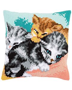 Vervaco borduurpakket kruissteek borduurkussen snoezelige kittens pn-016578