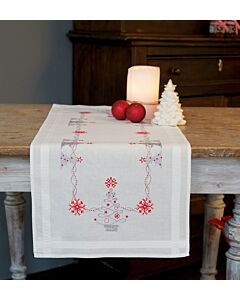 Vervaco borduurpakket voorbedrukte loper Kerstbomen in rood/grijs PN-0167023 