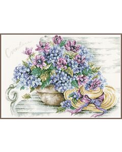 Borduurpakket Hortensias op een bank om te borduren lanarte pn-0167812