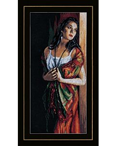 Borduurpakket  Dame turend door het raam aida Telwerk Lanarte pn-0168603