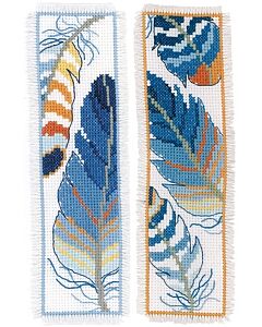 Vervaco borduurpakket 2 boekenlegger van Blauwe pluimpjes borduren PN-0170379