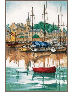 Borduurpakket zonsondergang in de jachthaven met linnen van Lanarte PN-0171005