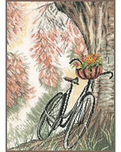 Borduurpakket Lanarte Fiets met bloemenmand met telpatroon op linnen pn-0171414