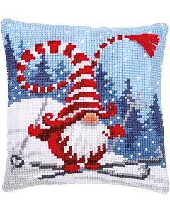 Vervaco borduurkussen Kerstkabouter op ski's PN-0172809 Kruissteek