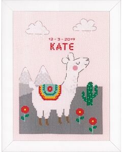 Borduurpakket geboortetegel Leuke lama van Vervaco PN-0178408