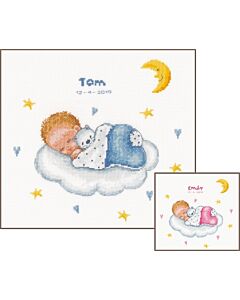 Vervaco borduurpakket geboortetegel Slapende baby op wolk PN-0179219