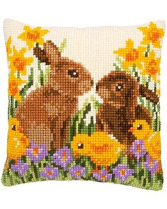 Vervaco borduurpakket kruissteek Konijnen met kuikentjes voorbedrukt pn-0183143