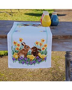 Vervaco borduurpakket loper Konijnen met kuikentjes PN-0183468 met telpatroon