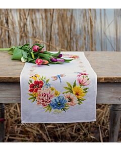 Vervaco borduurpakket loper Kleurige bloemen PN-0183727 met telpatroon