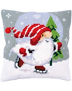 Borduurpakket kruissteekkussen kerstkabouter op ijs van Vervaco pn-0188660