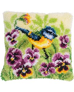Vervaco Smyrnapakket knoopkussen Pimpelmees in viooltjes PN-0190867 voorbedrukt
